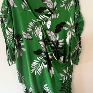 Green Tropical Print Wrap Top
